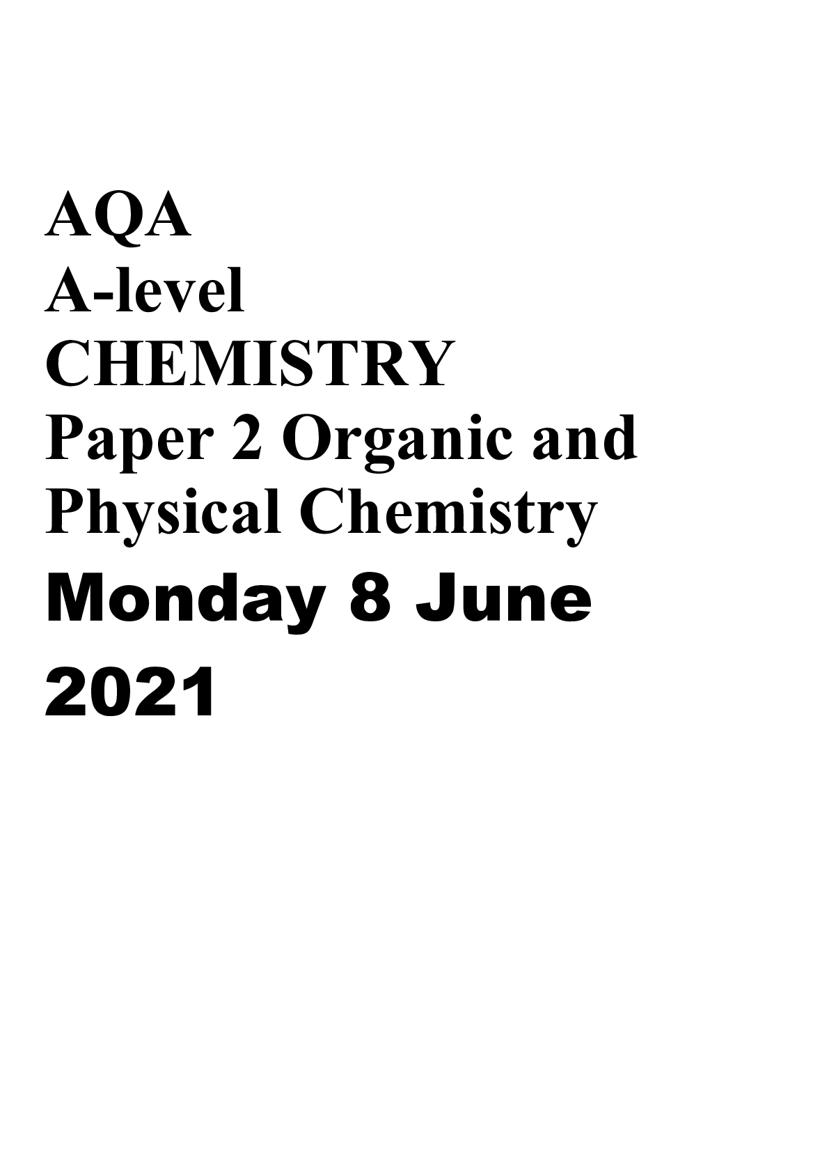 Preview image for AQA A Level Chemistry Paper 2 2021